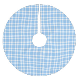 Blue White Plaid Pattern Brushed Polyester Tree Skirt