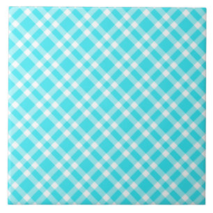 Blue White Plaid Pattern Ceramic Tile