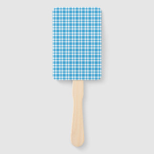 Blue White Plaid Pattern Hand Fan