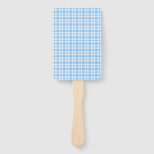 Blue White Plaid Pattern Hand Fan