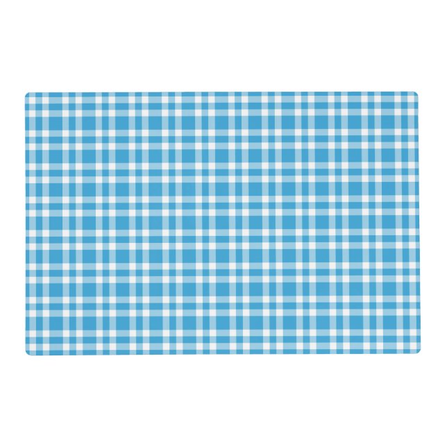 Blue White Plaid Pattern Laminated Placemat (Front)