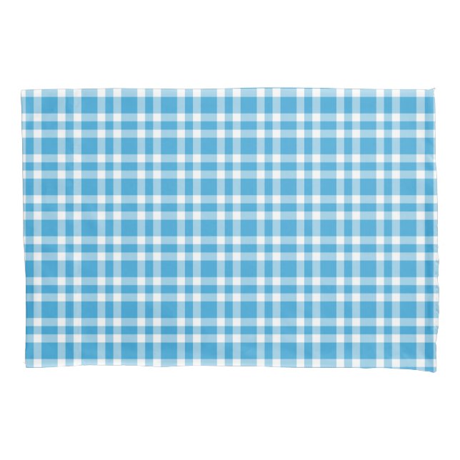 Blue White Plaid Pattern Pillow Case (Front-Left)