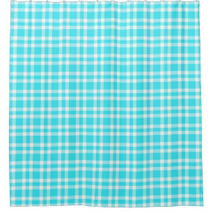 Blue White Plaid Pattern Shower Curtain
