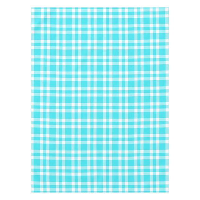 Blue White Plaid Pattern Tablecloth (Front)