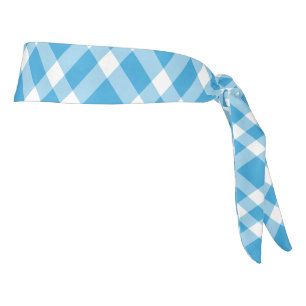 Blue White Plaid Pattern Tie Headband