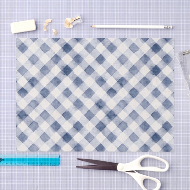 Blue White Plaid Stripes Birthday Tissue Paper (Craft)