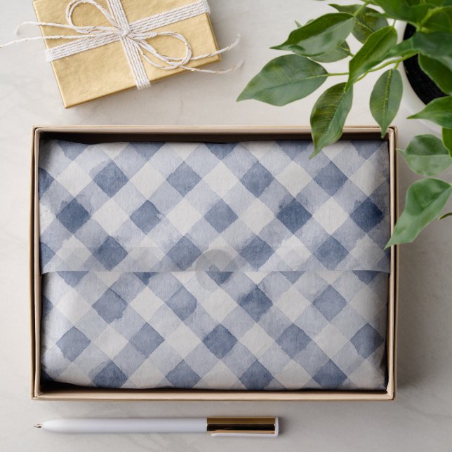 Blue White Plaid Stripes Bridal Shower Tissue Paper (Gift)