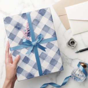 Blue White Plaid Stripes Bridal Shower Wrapping Paper