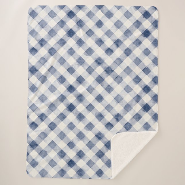 Blue White Plaid Stripes   Sherpa Blanket (Front)