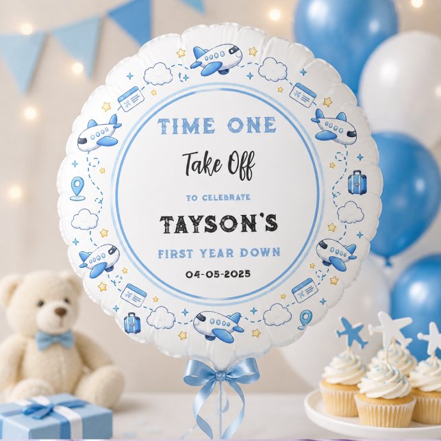 Blue White Plane 1st Birthday Time One Take Off Balloon (Blue White Plane 1st Birthday Time One Take Off Balloon
)