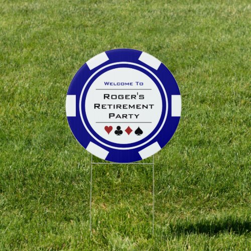 Blue White Poker Chip Welcome To Retirement Party 