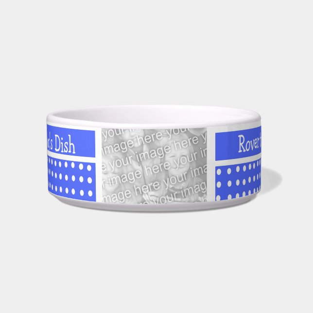 Blue/White Polka Customizable Dog Bowl (Front)