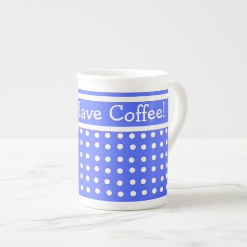 BlueWhite Polka Dot Bone China Coffee Mug