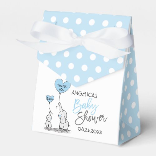 Blue White Polka Dot Elephant Boy Baby Shower Favor Boxes