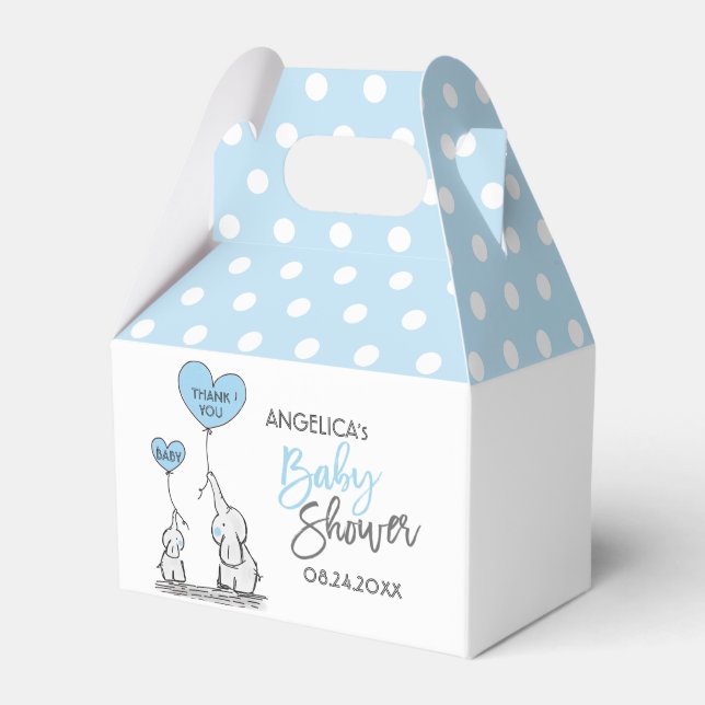 Blue White Polka Dot Elephant Boy Baby Shower Favor Boxes (Front Side)