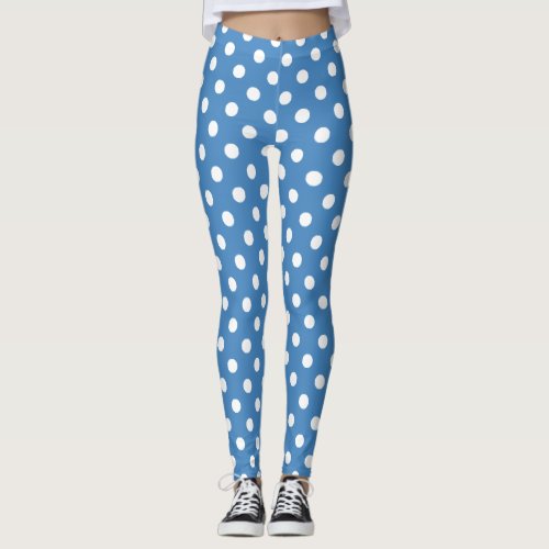 Blue White Polka Dot Pattern Leggings