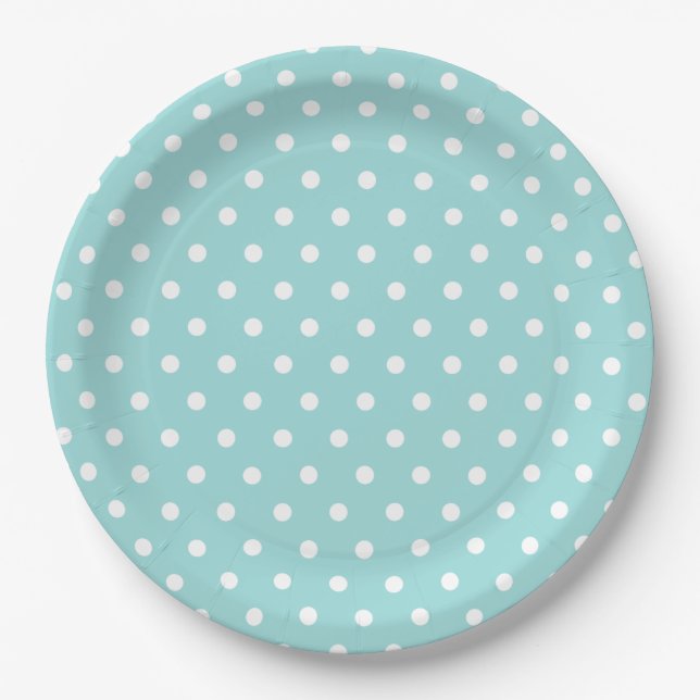Blue White Polka Dot Pattern Paper Plates (Front)