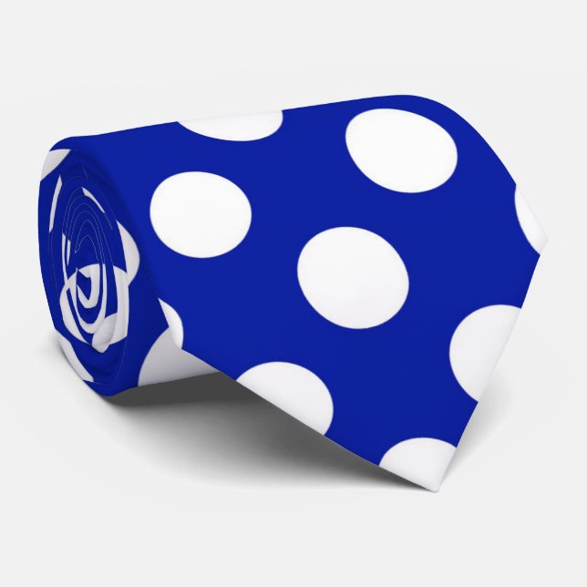 Blue white polka dot pattern tie (Rolled)