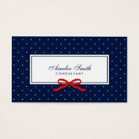 Blue & White Polka Dot Red Ribbon Social Media Business Card