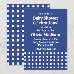 Blue White Polka Dots Baby Shower Invitation