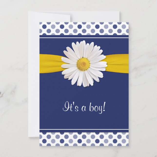 Blue White Polka Dots Daisy Baby Shower Invitation (Front)