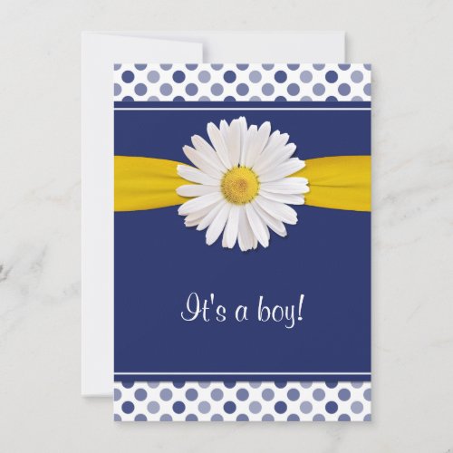 Blue White Polka Dots Daisy Baby Shower Invitation