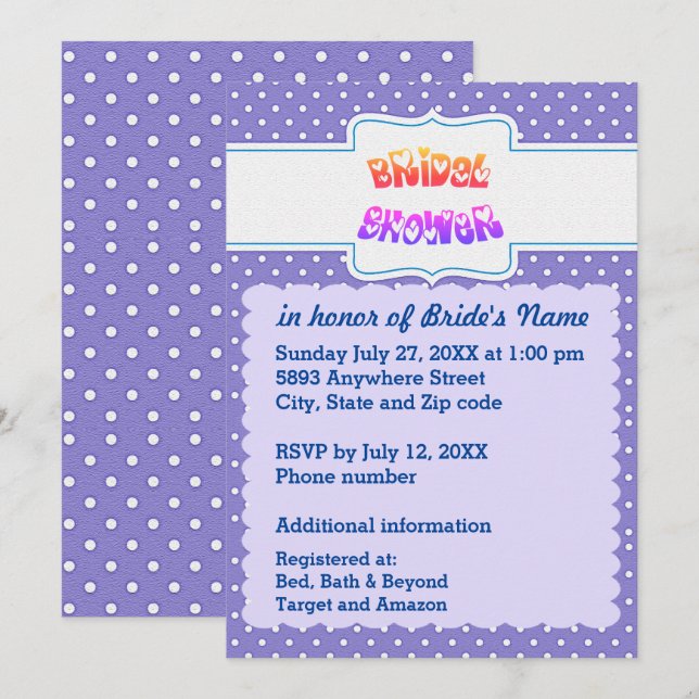 Blue & White Polka Dots Heart Text Bridal Shower Invitation (Front/Back)