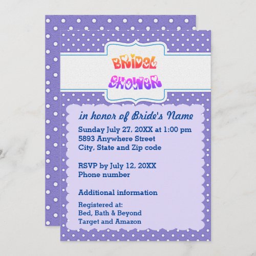 Blue  White Polka Dots Heart Text Bridal Shower Invitation