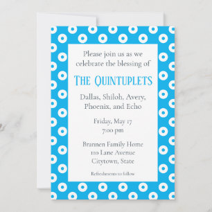 Blue & White Polka-Dots Multiple Baby Blessing Invitation