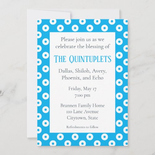 Blue  White Polka_Dots Multiple Baby Blessing Invitation