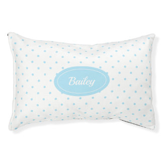 Blue & White Polka Dots Pattern With Custom Name Pet Bed
