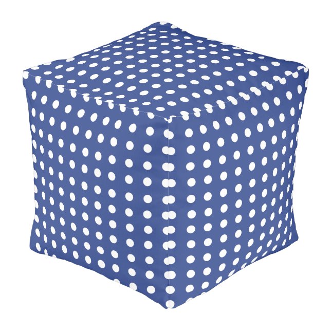 Blue White Polka Dots Pouf (Angled Front)