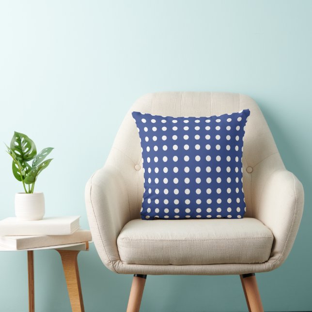 Blue White Polka Dots Throw Pillow (Chair)