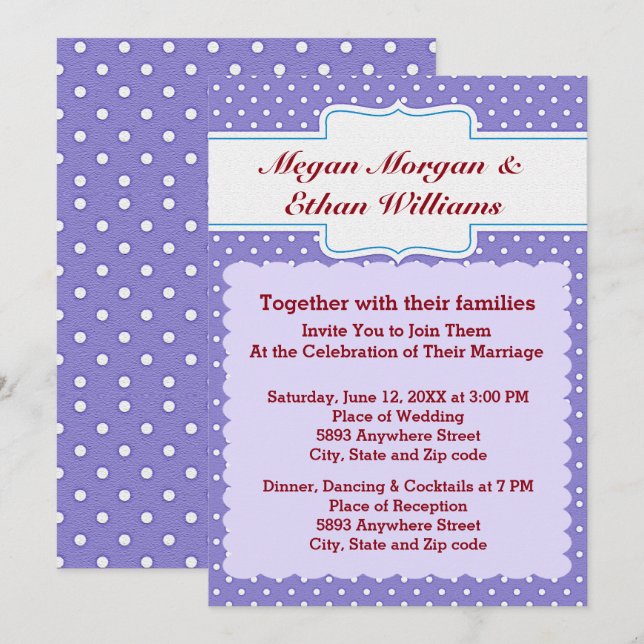 Blue & White Polka Dots Wedding Invitation (Front/Back)