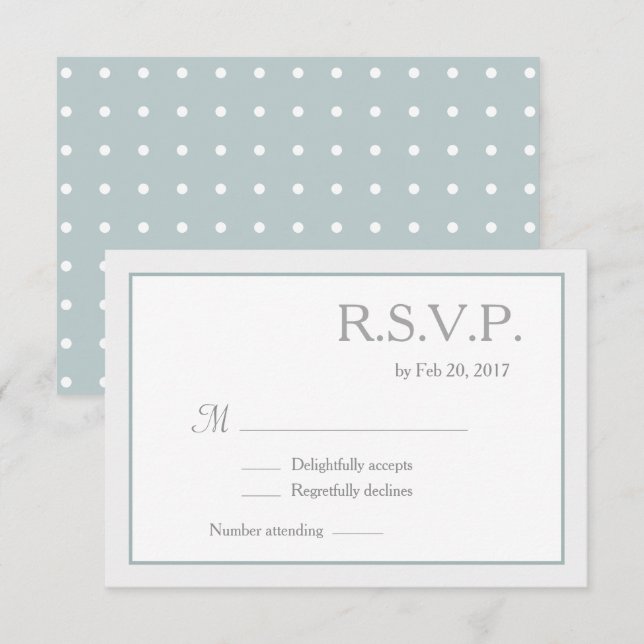 Blue White Polka Dots Wedding RSVP Invitation (Front/Back)