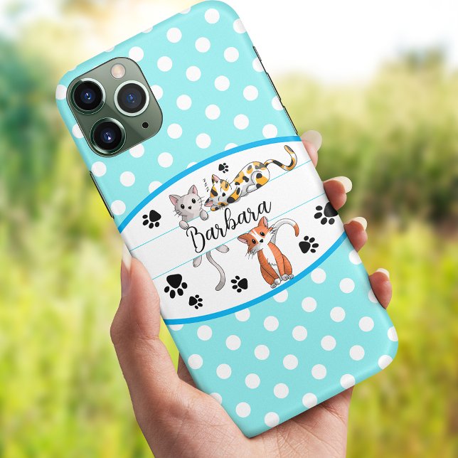 Blue & white polkadot, cute kittens custom Case-Mate iPhone case (Creator Uploaded)