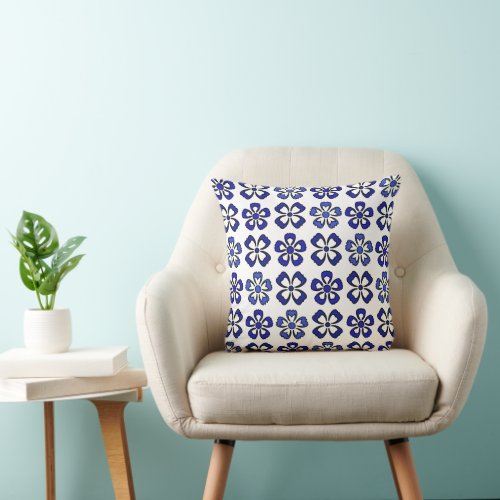 Blue  White Porcelain Flowers Throw Pillow