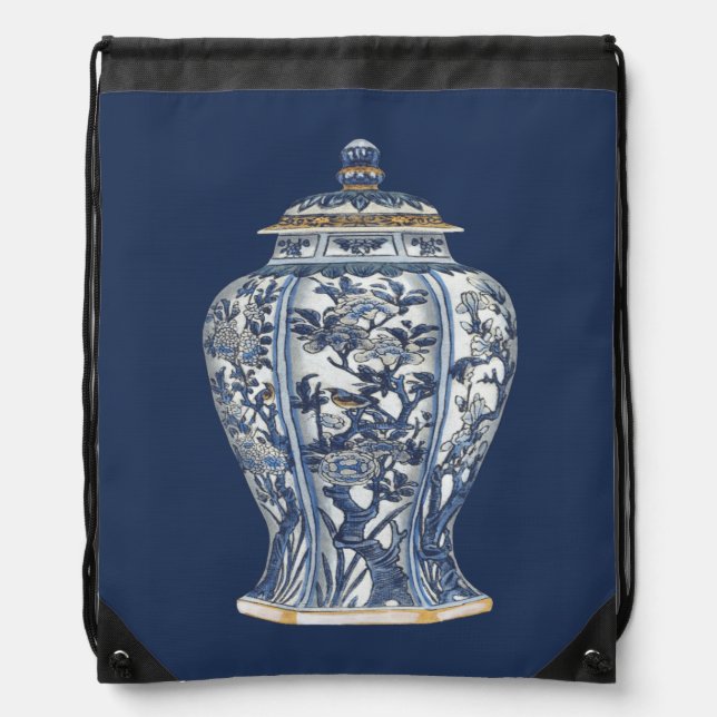 Blue & White Porcelain Vase by Vision Studio Drawstring Bag (Front)