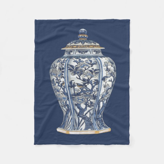Blue & White Porcelain Vase by Vision Studio Fleece Blanket (Front)