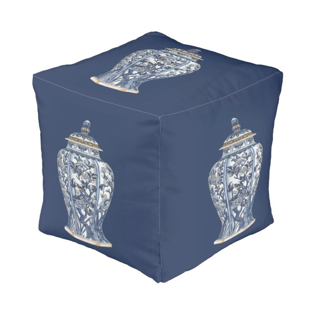 Blue & White Porcelain Vase by Vision Studio Pouf (Angled Front)