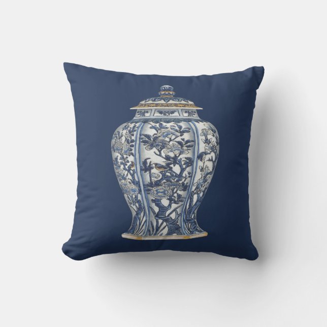 Blue & White Porcelain Vase by Vision Studio Throw Pillow (Front)