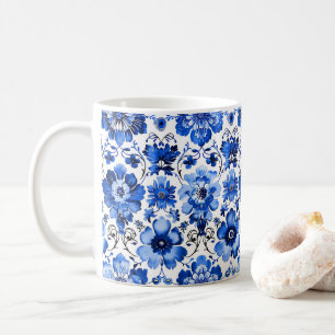 Blue White Portuguese Azulejo Floral Ceramic Mug