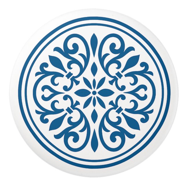 Blue & White Portuguese Azulejo Style Ceramic Knob (Front)
