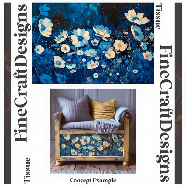 Blue & White Pretty Floral Decoupage Left 143 Tissue Paper (Creator Uploaded)