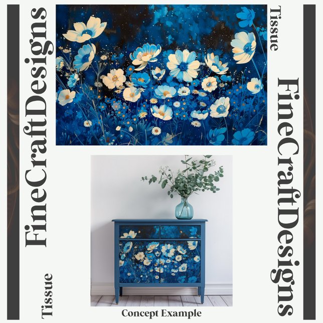 Blue & White Pretty Floral Decoupage Right 143 Tissue Paper (Creator Uploaded)