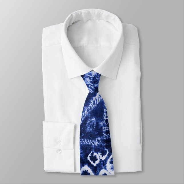 Blue White Primitive Marks Abstract Neck Tie (Tied)