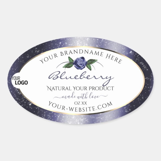 Blue White Product Labels Sparkling Glitter Logo (Front)