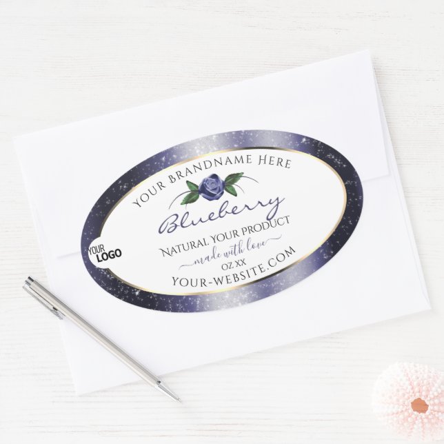 Blue White Product Labels Sparkling Glitter Logo (Envelope)