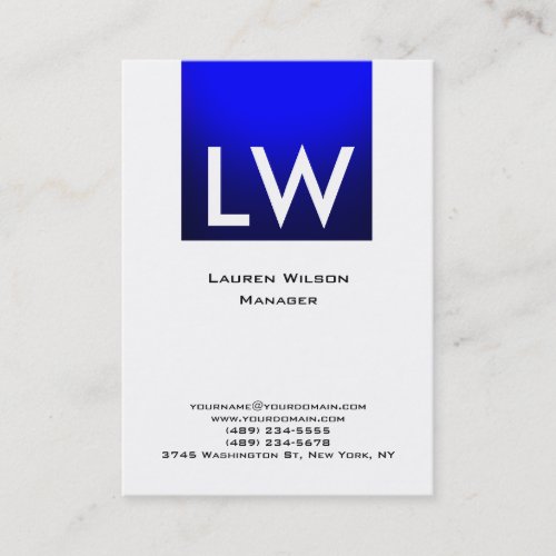 Blue White Professional Modern Simple Monogram Business Card