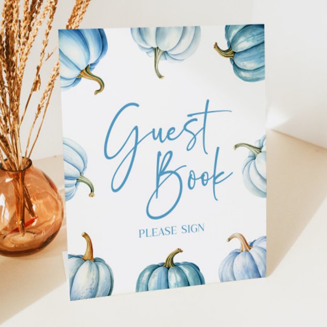 Blue White Pumpkin Fall Autumn Guest Book Pedestal Sign (Creator Uploaded)